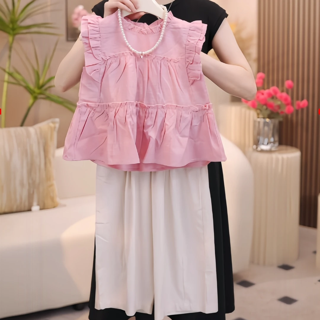 女童夏季套装2024新款韩版洋气飞袖上衣中大童休闲裤两件套