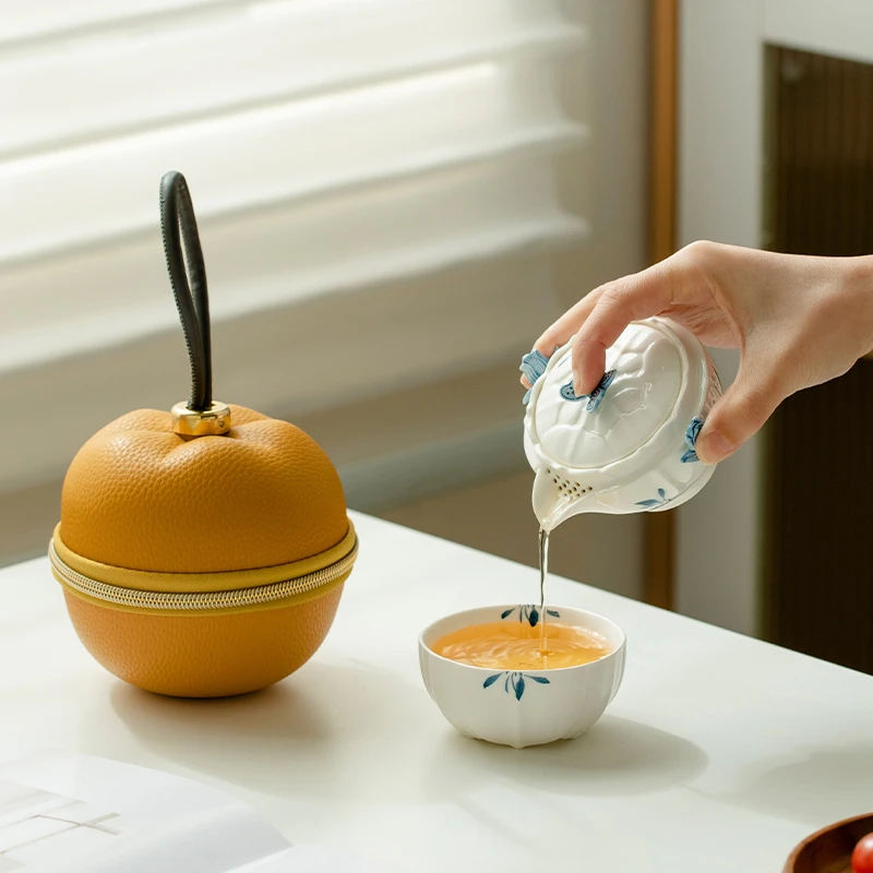 赞朴纯手绘蝴蝶兰花郁金香旅行茶具单个泡茶器户外便携式功夫茶具