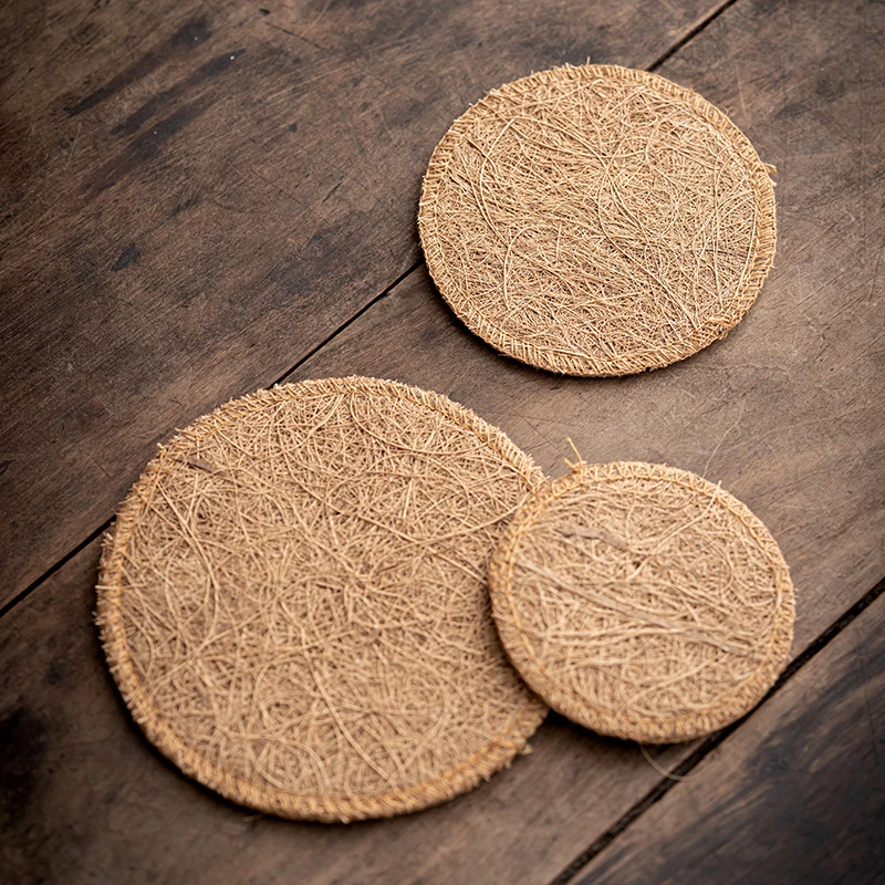 家用锁边椰丝杯垫功夫茶具配件茶壶托隔热垫创意防滑养壶垫茶杯托