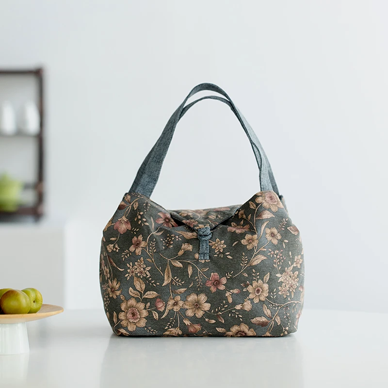 赞朴韩式小碎花麻布茶具防磕收纳包棉麻布袋加厚夹棉便携旅行包