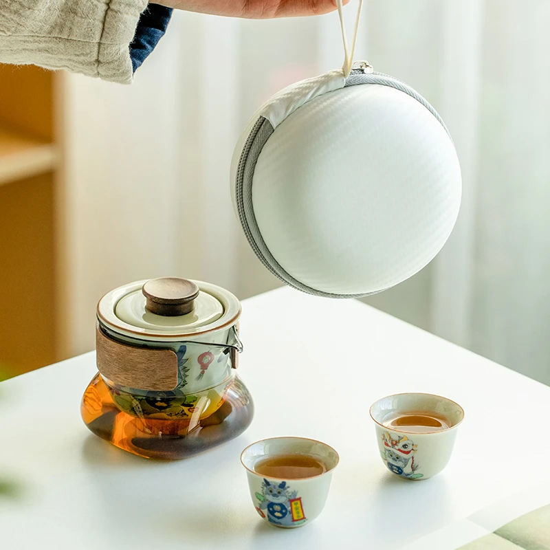 赞朴2024龙年新款蜜合釉生肖龙旅行茶具套装随身户外功夫茶具送礼