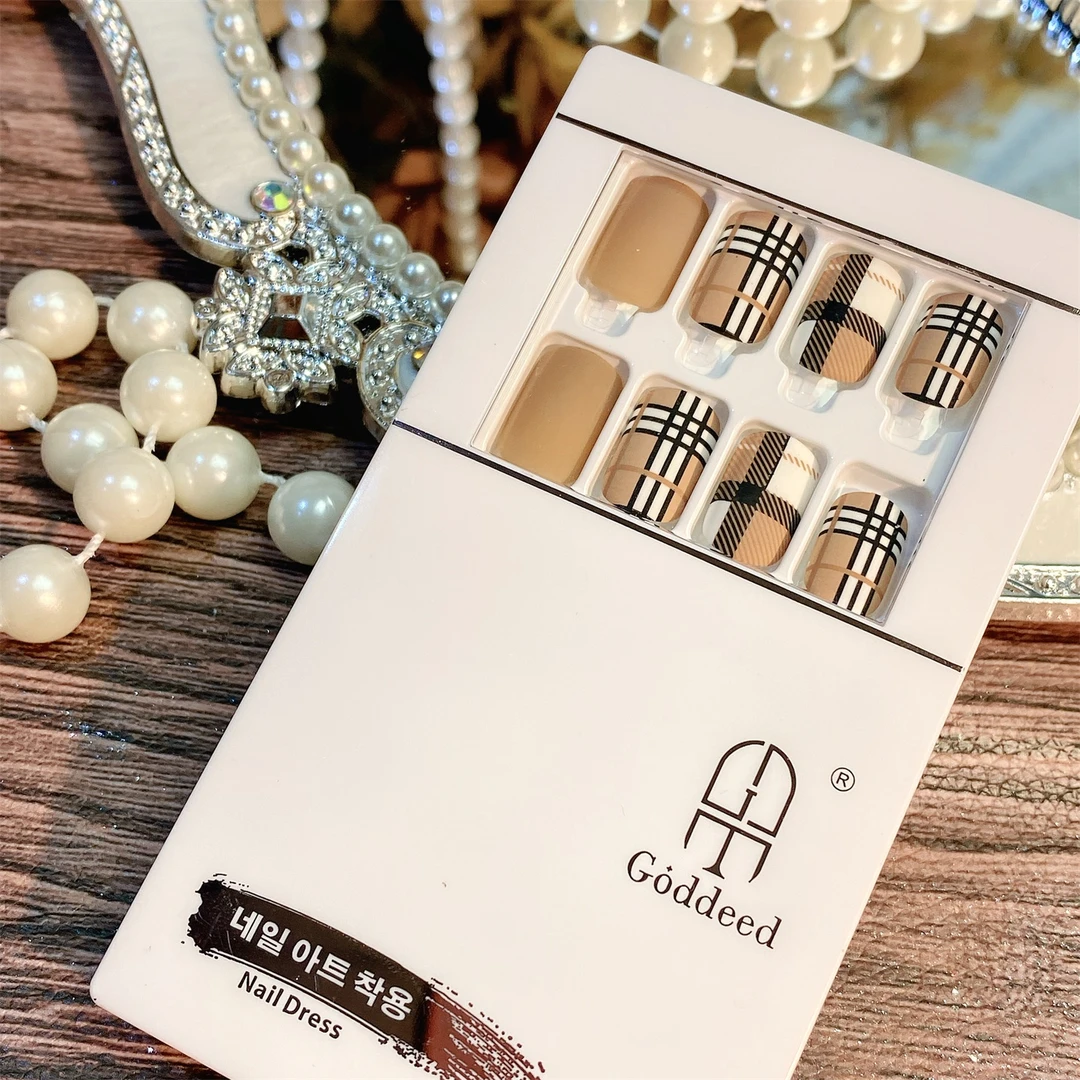 《浮力》D012【复古格纹】30片美甲手指甲片美甲工具