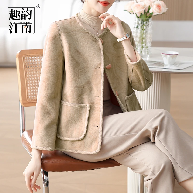 小个子妈妈秋装毛呢外套短款2024新款中老年洋气上衣
