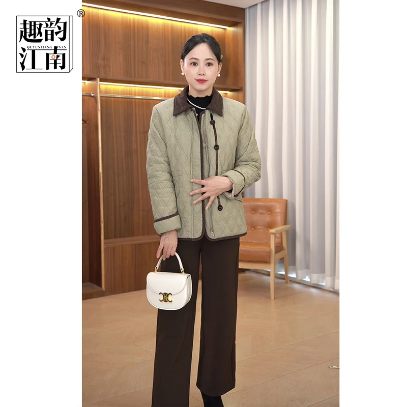 趣韵江南妈妈装秋冬装时尚简约棉服外套中老年女纯色减龄宽松上衣