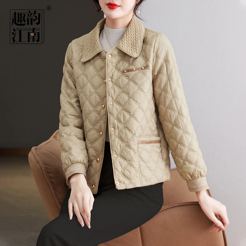 趣韵江南妈妈装秋季新款纯色百搭外套中老年女时尚宽松面包服上衣