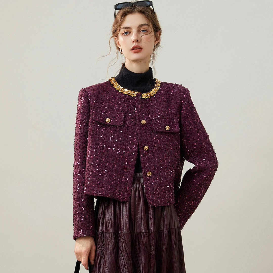 白鹿语新款时尚休闲百搭亮片气质外套BX10332