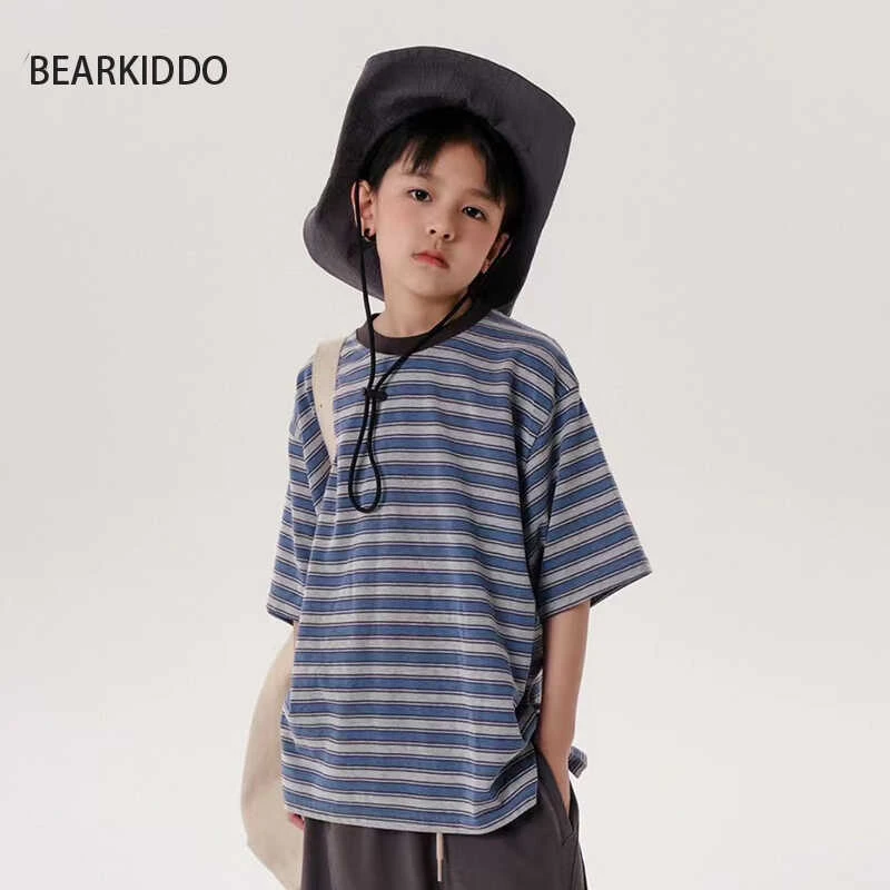 男童中大童半袖上衣条纹2024新款潮夏装儿童夏季休闲短袖t恤