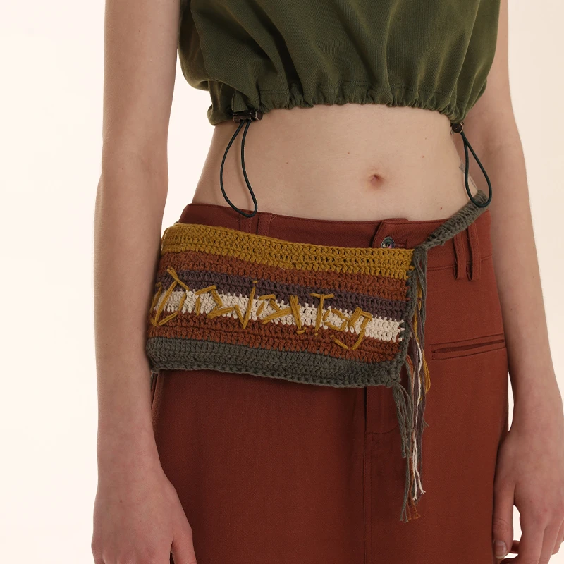 DNT/韩火火复古条纹撞色针织LOGO包包女2023新款单肩包斜挎包