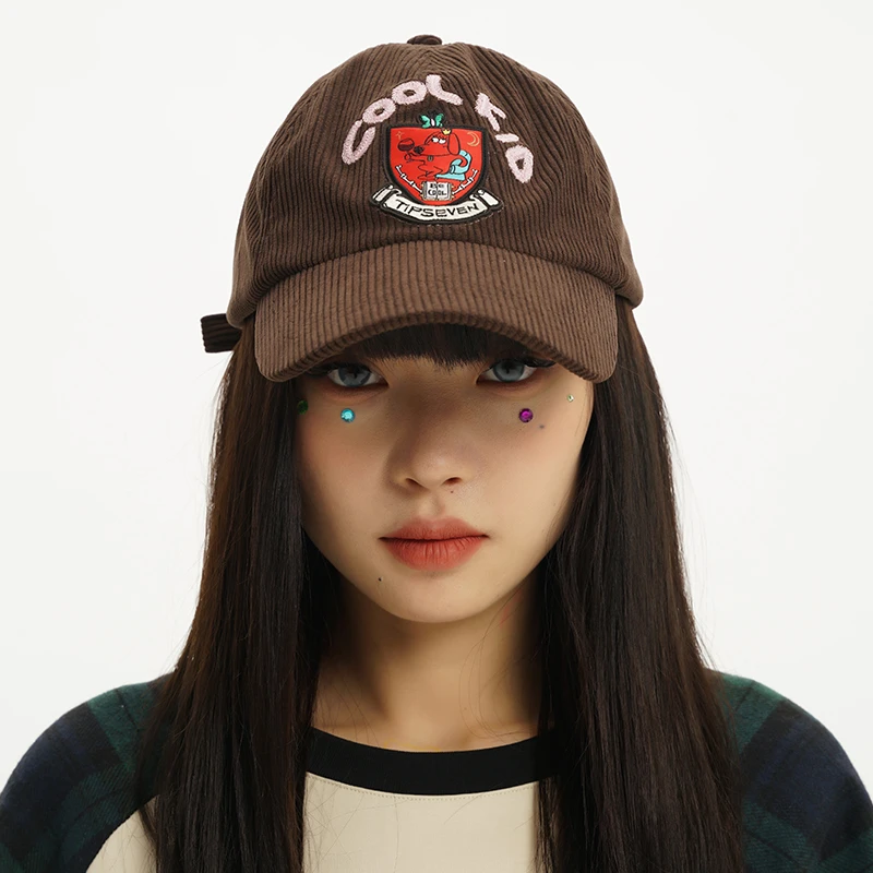 TIPSEVEN 原创设计复古做旧学院风百搭刺绣灯芯绒棒球帽鸭舌帽