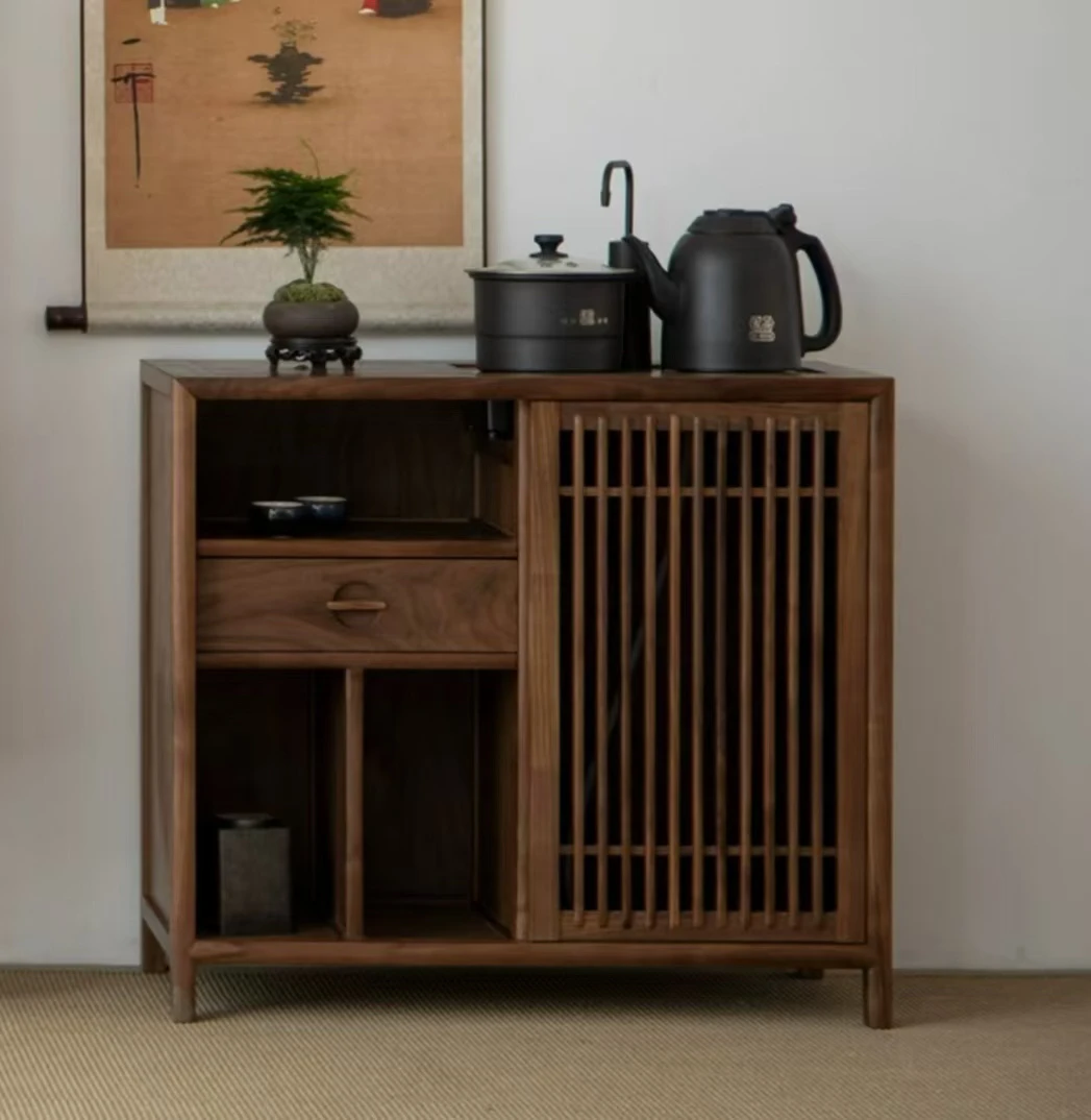 新中式茶水实木烧水一体茶边榆木客厅家用简约多功能移动储物边柜