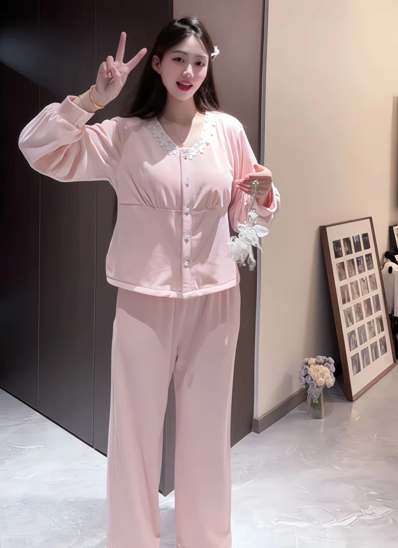 （甜酒）冬季温柔气质亲肤海岛绒睡衣女带胸垫显瘦家居服套装可外穿