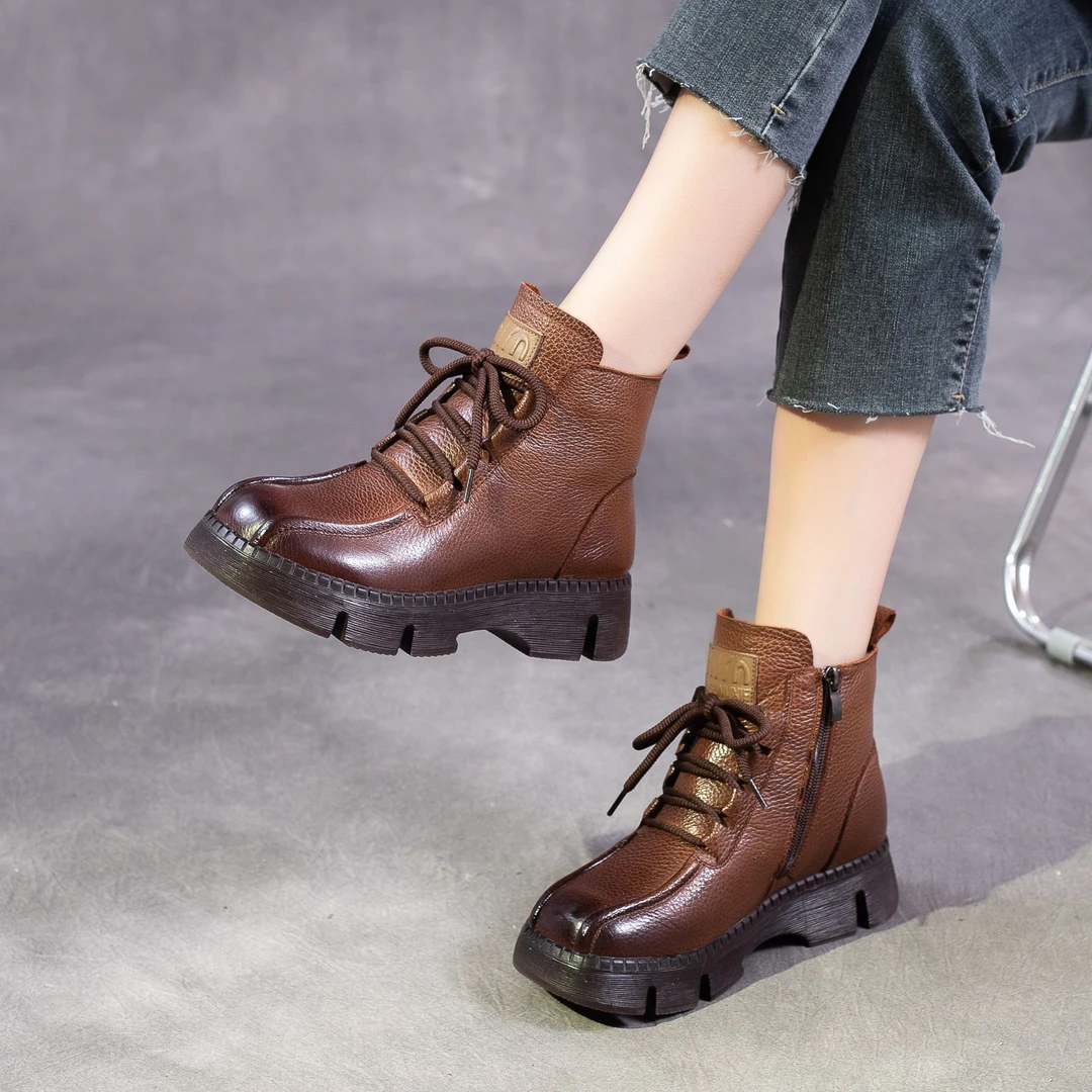 1882冬季新款雪地靴靴加厚保暖皮靴厚底英伦百搭真皮短靴防滑女靴