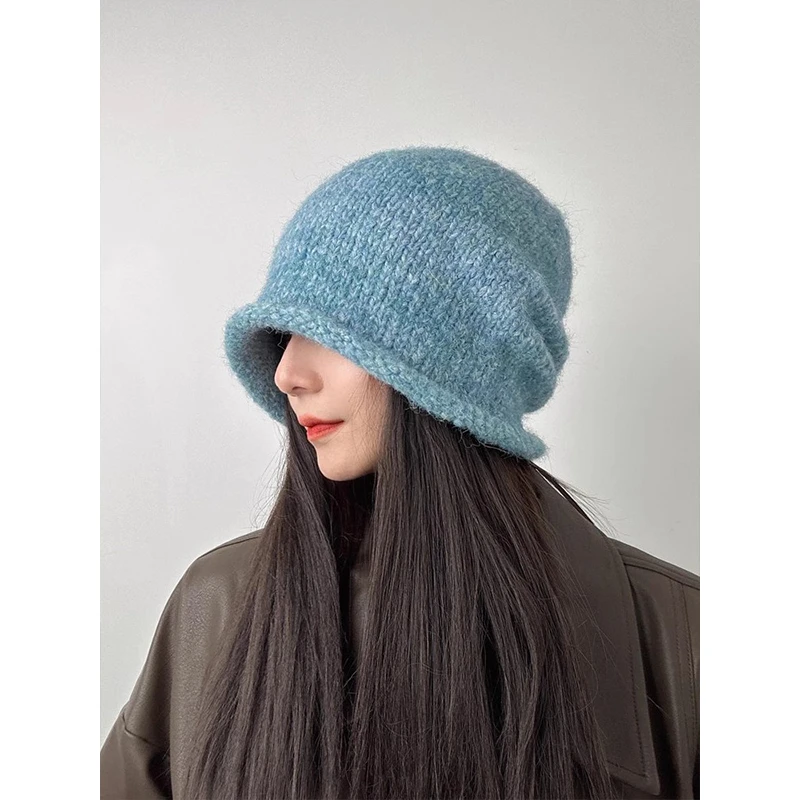 秋冬多巴胺风格毛线帽休闲百搭保暖针织帽可系带显脸小堆堆帽子女