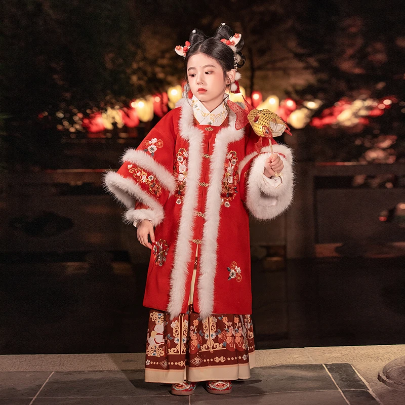 汉服女童冬款古风高端女童汉服唐装套装宝宝拜年服加厚冬装长款