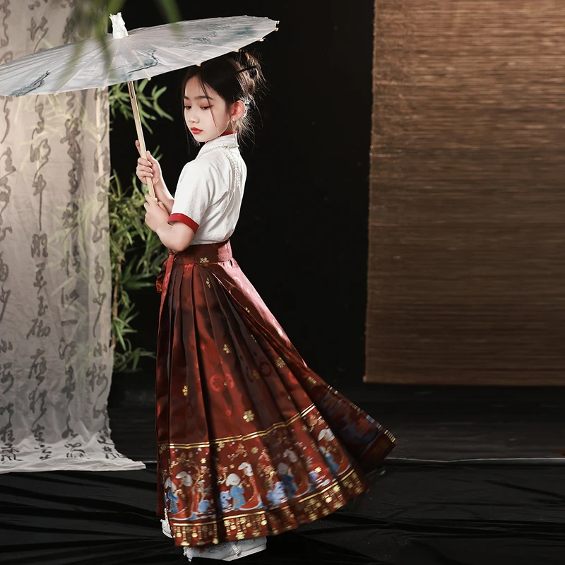 汉服女童夏季短袖款中国风高端超仙马面裙古风女孩汉服国风半身裙