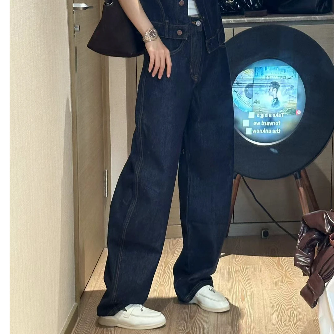 pp家 钢笔色丹宁有型弧度立体裁剪高腰牛仔裤 女士茧型弯刀长裤