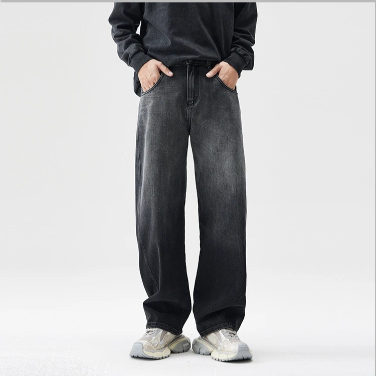 黑色弯刀牛仔裤男秋季宽松美式高街vibe痞帅休闲棉质阔腿裤子男冬