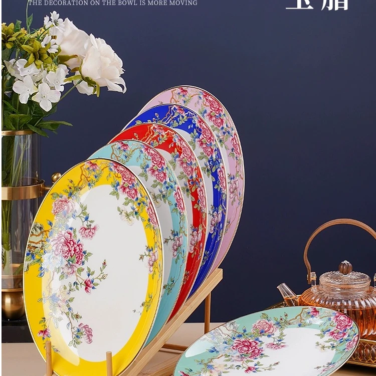 景德镇珐琅彩厂家餐具茶具2025批发家用鱼盘摆盘12英寸大盘妈妈