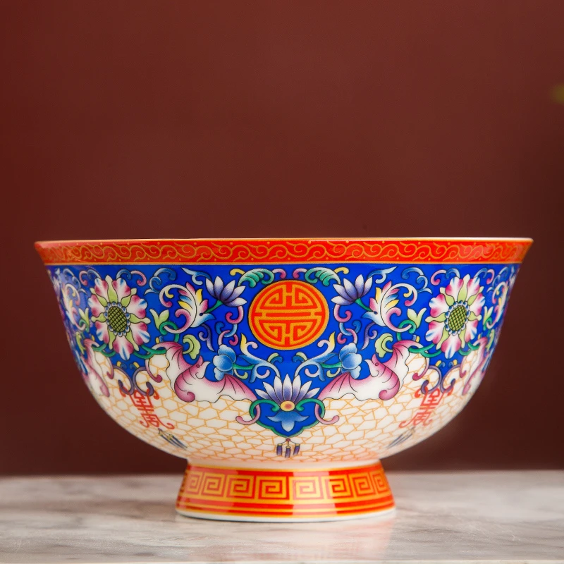 金边珐琅彩陶瓷碗餐具家用宫廷复古风中式定制寿碗面碗景德镇骨瓷