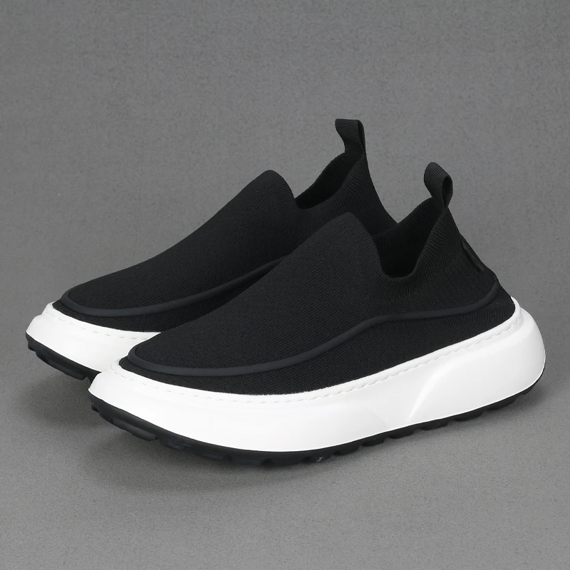新款黑色百搭飞织网布男士潮鞋轻便舒适厚底增高透气男士男鞋