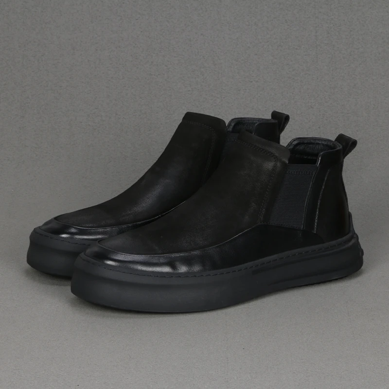 新款头层牛皮时尚百搭休闲板鞋轻便时尚厚底增高懒人一脚蹬男潮鞋