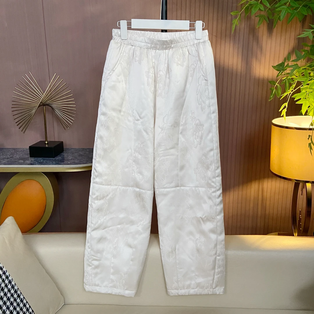 丝缎提花时尚百搭高贵典雅直筒小脚裤1026