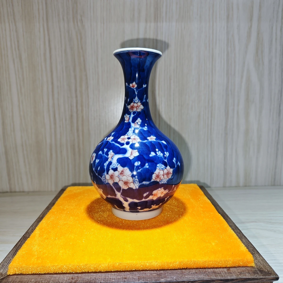 W52中式手工手绘青花釉里红桃花赏瓶