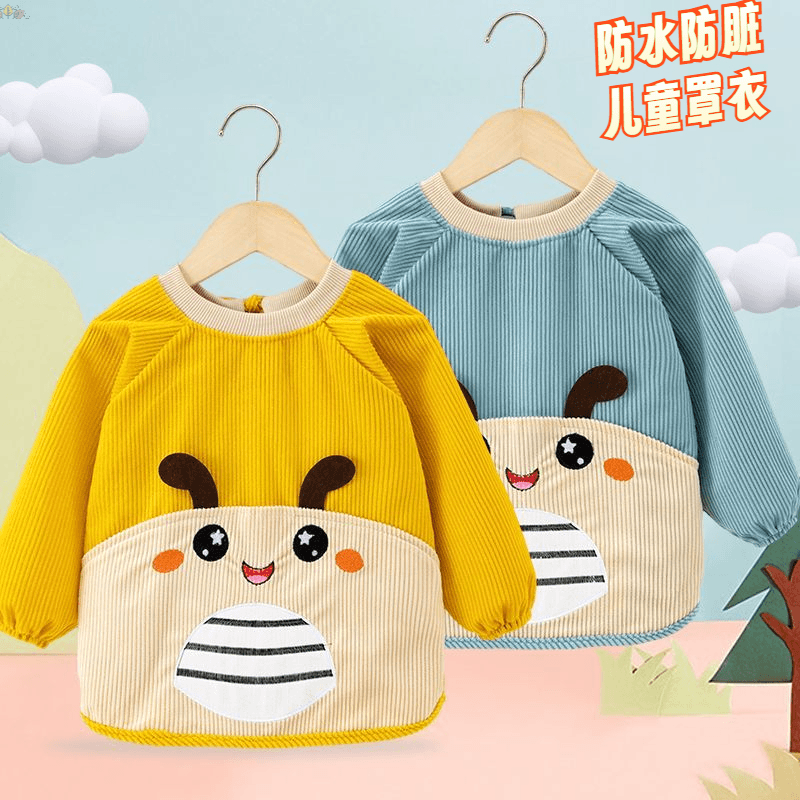 幼儿罩衣防水防脏儿童吃饭围裙男加厚护衣罩外穿洋气水晶绒围裙鸭