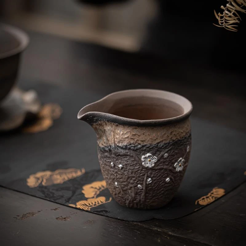 粗陶鎏金公道杯日式大容量复古茶具公杯单个茶海纯手工泡茶分茶器