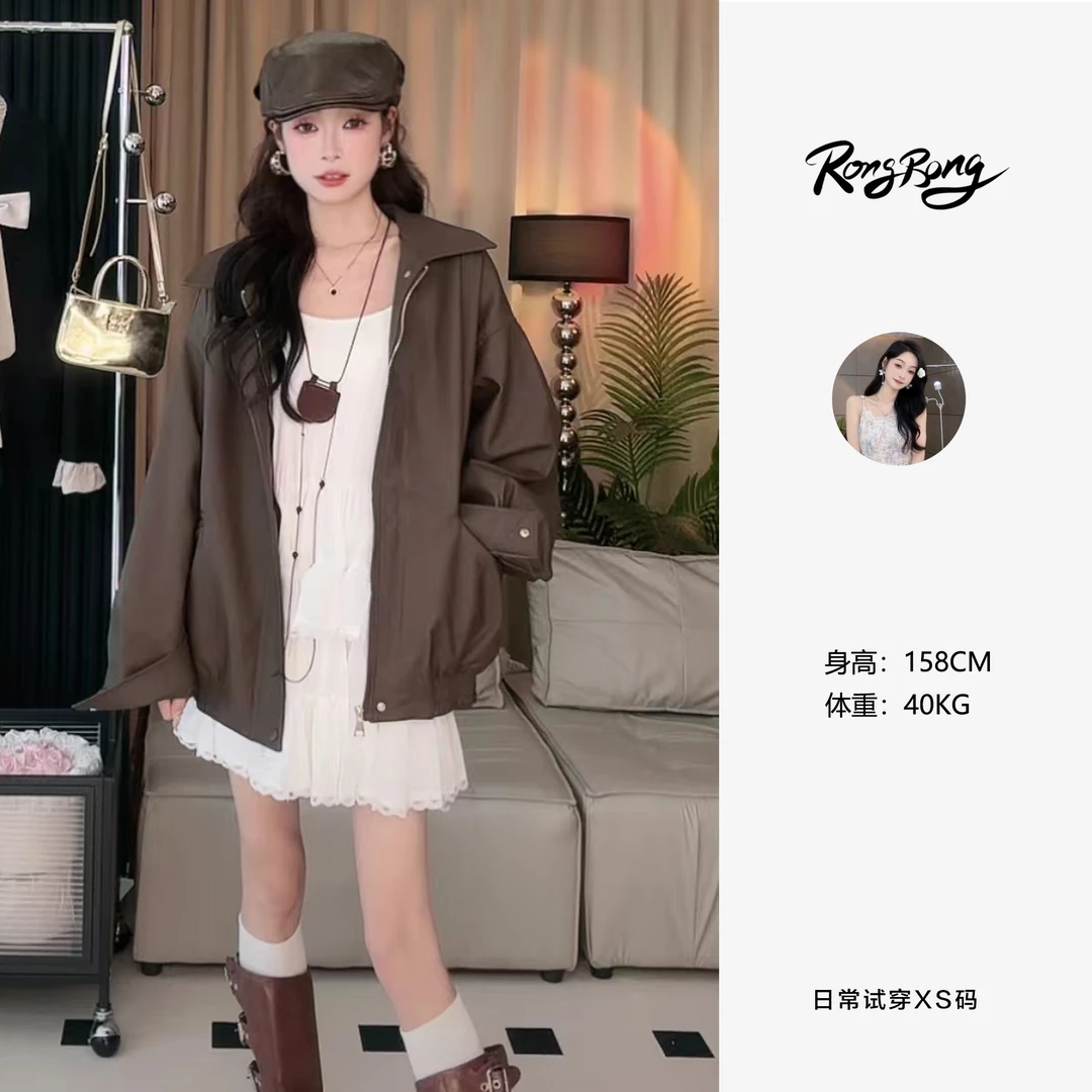 【xu专属】X0771时尚皮衣外套美式复古美拉德机车短款小个子夹克