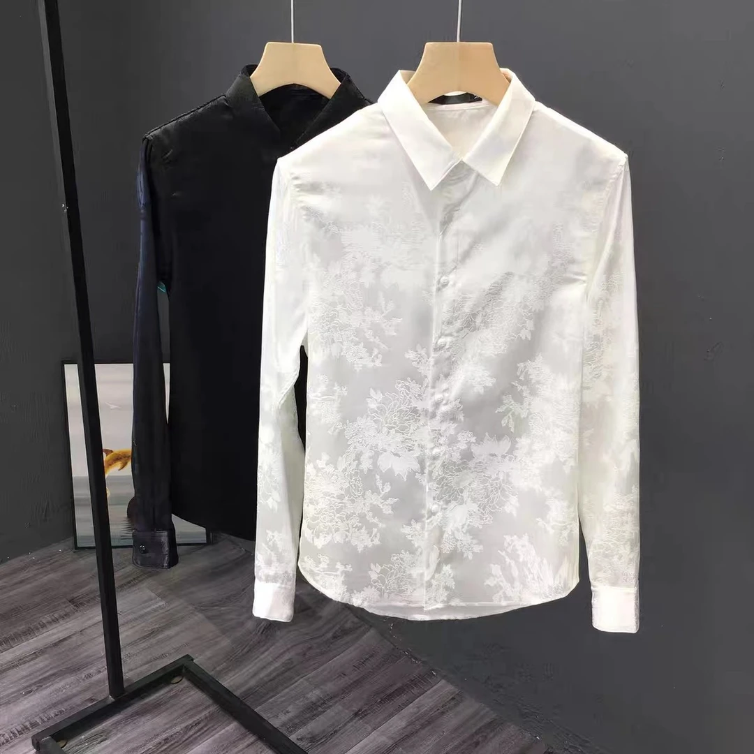 新款潮牌衬衫男长袖韩版潮流高级感男士暗花衬衣设计感痞帅秋装潮