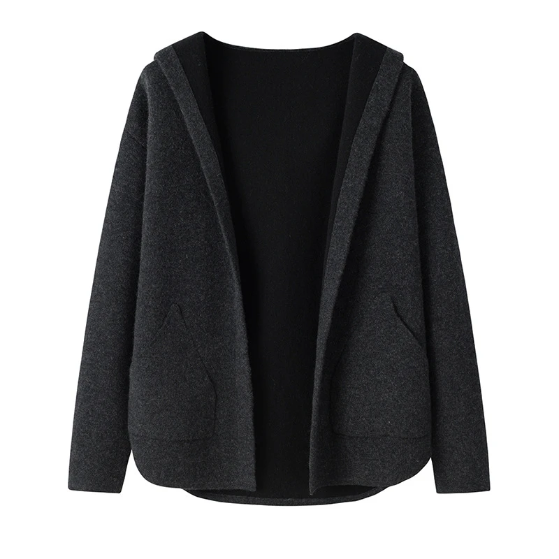 羊绒衫女连帽加厚羊绒开衫外套长袖保暖宽松羊绒毛衣