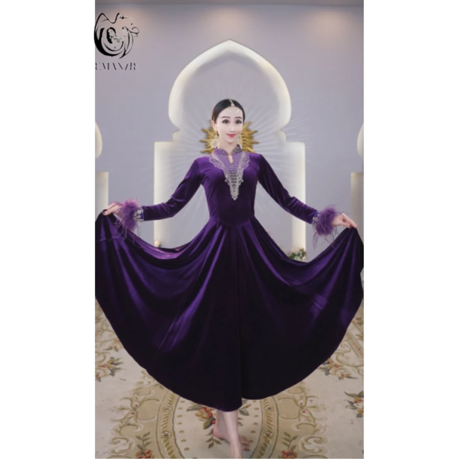 依曼之舞A6078异域风情刺绣大摆显瘦气质修身百搭720度大摆连衣裙