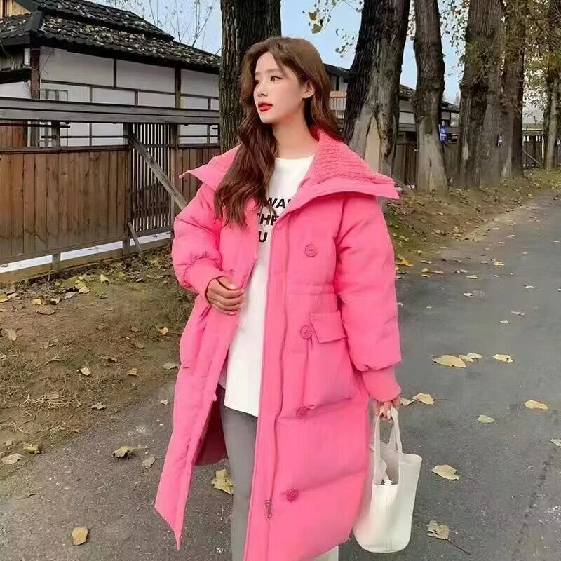 韩系加厚中长款棉服冬季保暖时尚宽松大码显瘦棉衣女士过膝韩版