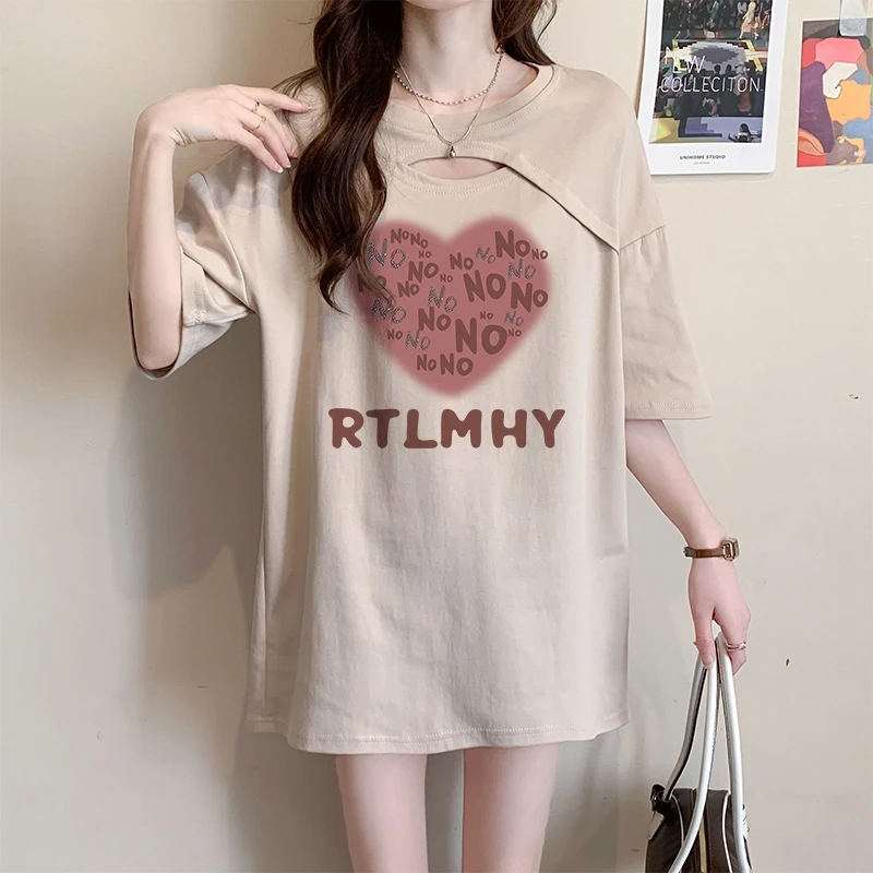 纯棉镂空短袖T恤女夏季2024爆款宽松小众设计感洋气大码半袖上衣