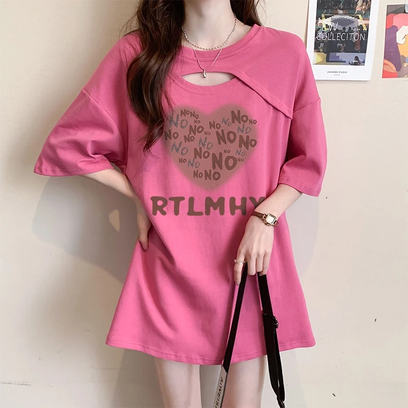 纯棉镂空爱心短袖T恤女夏季2024爆款宽松设计感显瘦大码半袖上衣