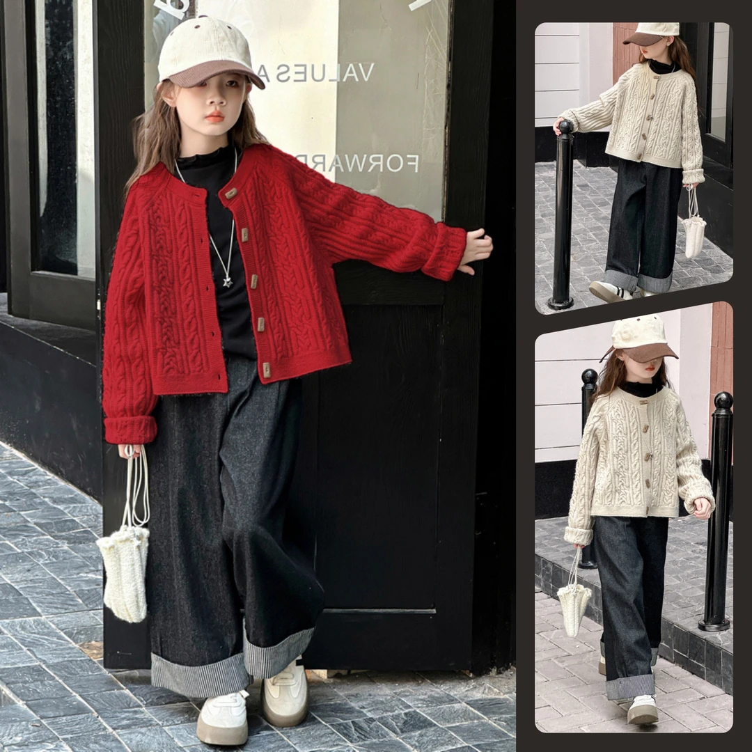 女童针织毛衣开衫中大童儿童6-12岁春秋韩版洋气休闲纯色潮流外套