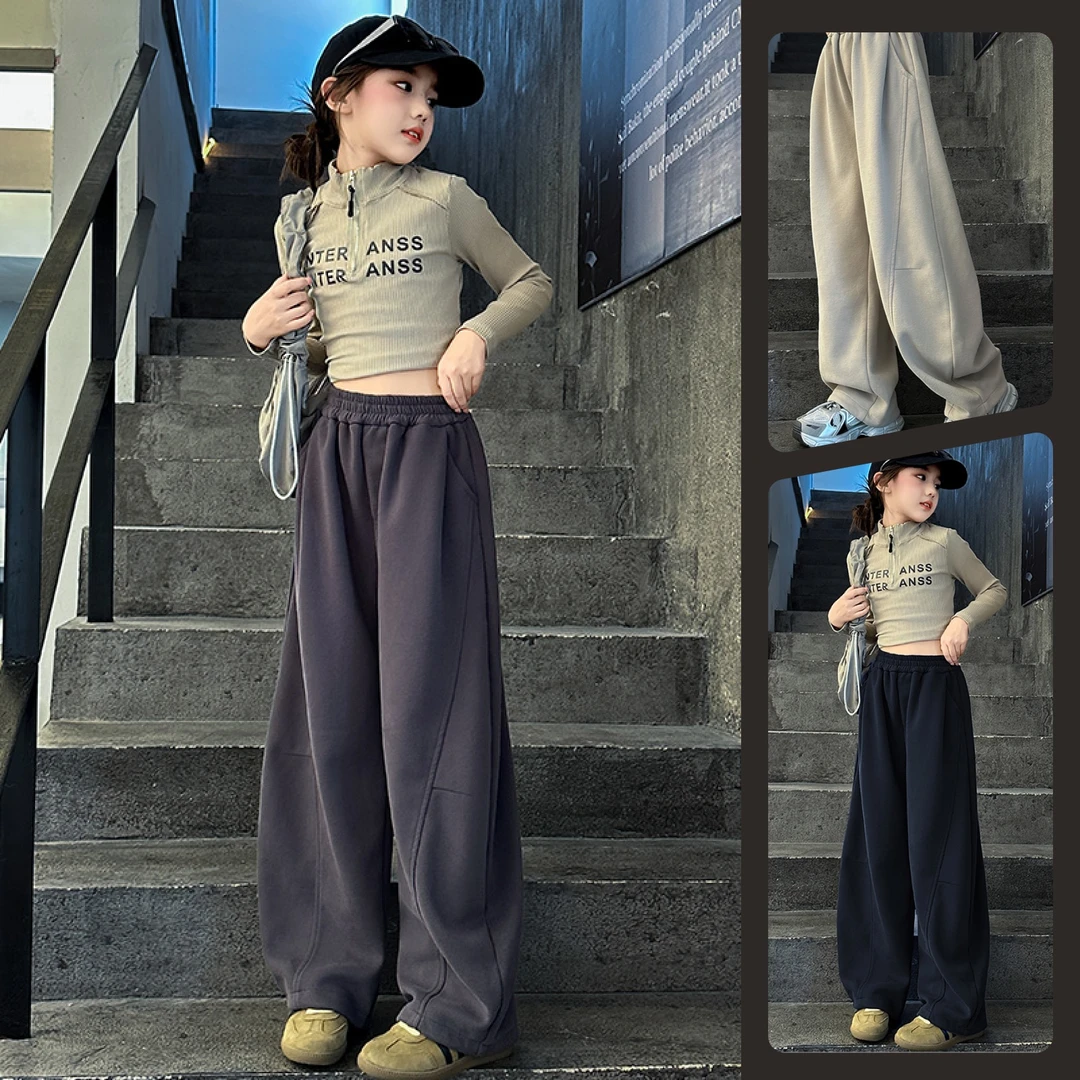 女童装休闲拼接香蕉裤中大童6-12岁学生百搭阔腿宽松卫裤潮款长裤