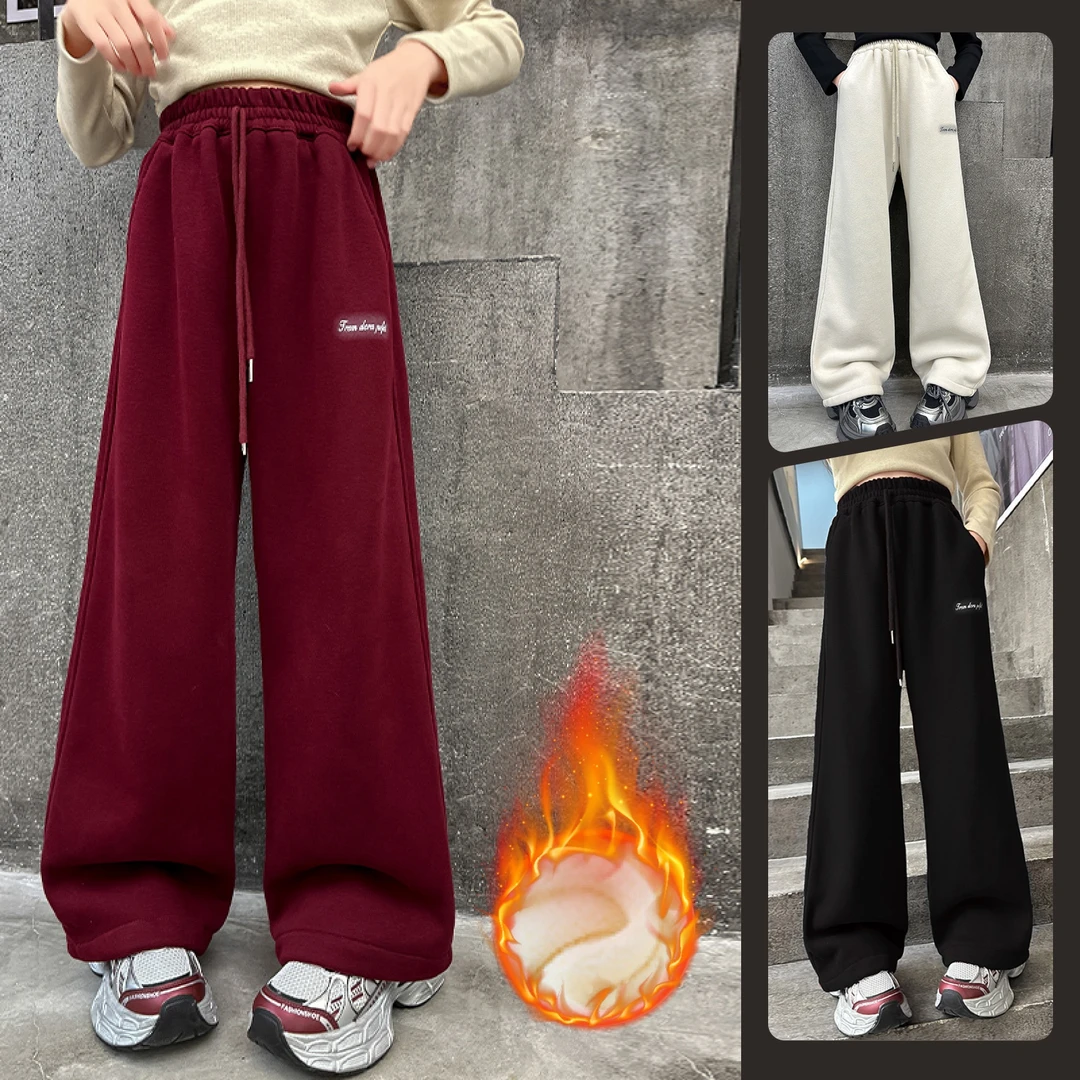 女童韩版休闲阔腿裤女童6~12岁加绒直筒时尚外穿舒适运动卫裤潮款