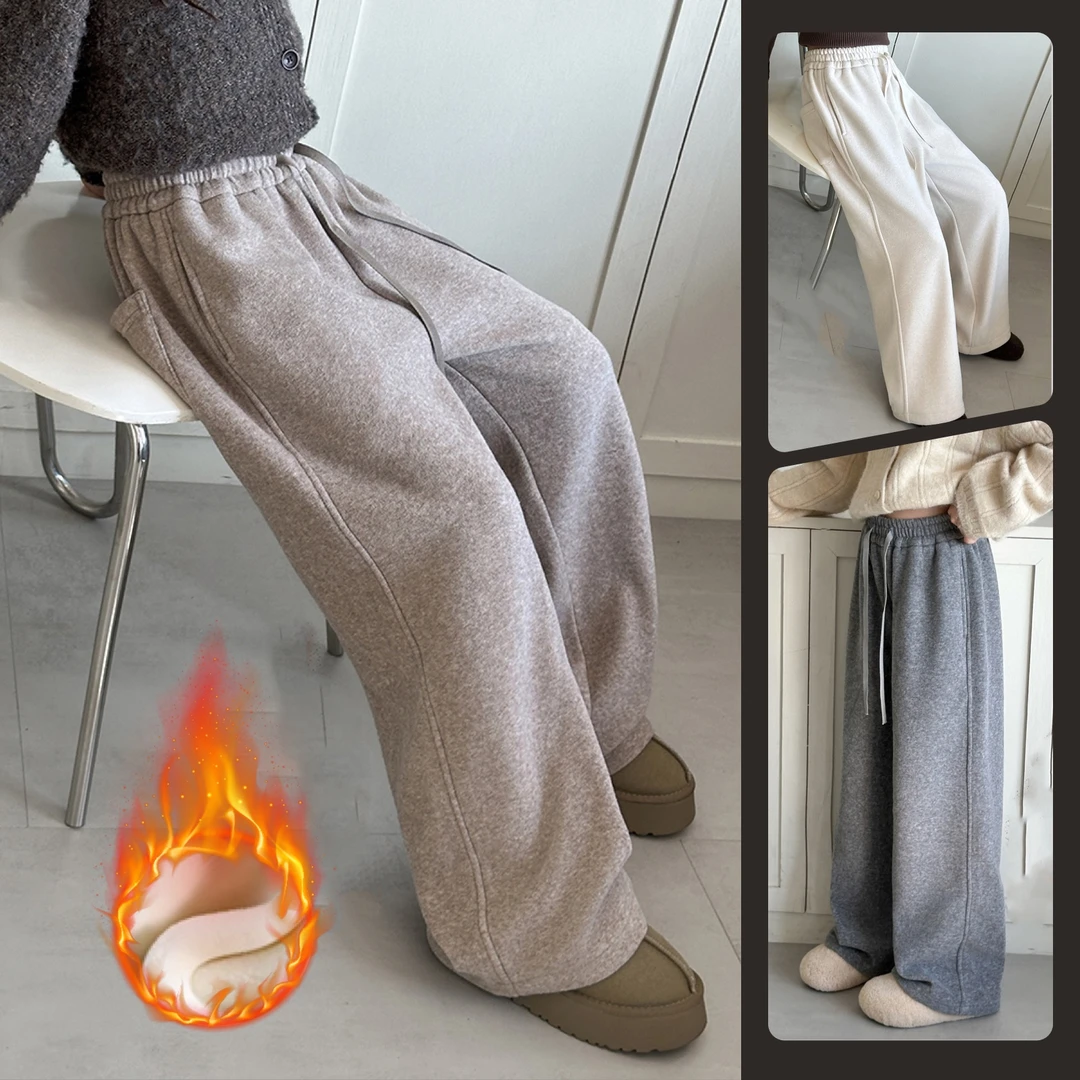 女童加绒休闲直筒阔腿裤中大童儿童6-12岁洋气保暖韩版潮款长裤