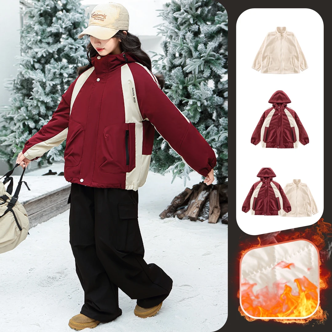 女童休闲三合一冲锋衣外套中大童6-12岁洋气宽松百搭夹棉外套潮款