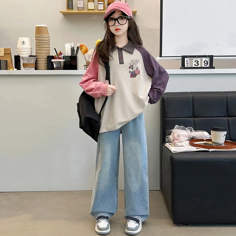 女童拼色POLO衫长袖卫衣春秋季新款6-12岁中大童儿童时尚休闲洋气