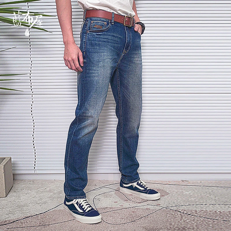 蓝布屋旗舰店 夏季薄款微弹复古水洗修身赤耳丹宁男士牛仔裤1978