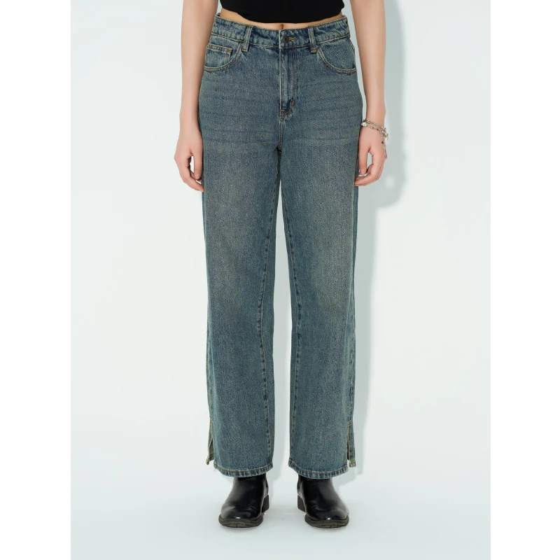 12oz怀旧水洗阔腿显瘦纯棉无弹休闲牛仔裤蓝布屋女装TKBLDNM297