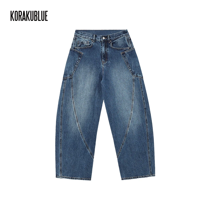 蓝布屋TEKABLU「BAGGY阔腿」宽松磨白水洗复古百搭牛仔裤TKBLDNM847