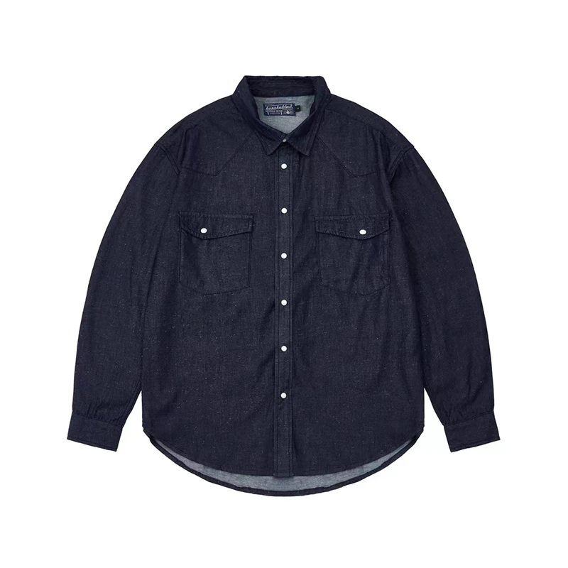 「雪花赤耳」蓝布屋10盎司经典西部珍珠纱复古牛仔长袖衬衫男420T