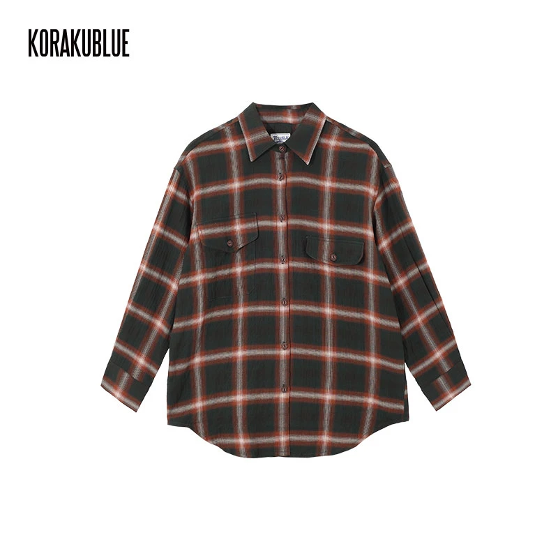 【人字纹法兰绒面料】高低给来一件宽松红绿格纹长袖衬衫TKBLSHT812