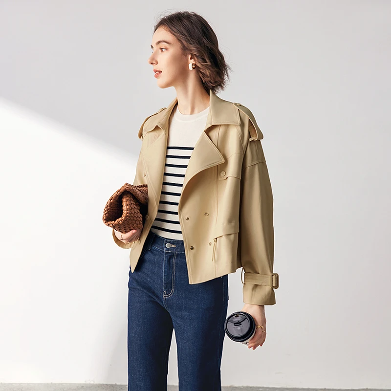 法曼萱卡其色小个子风衣女短款春秋新款高级感外套WTO1133
