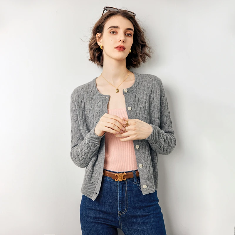 【法曼萱官方】灰色100针织开衫外套女小个子2025早春新款法式外套