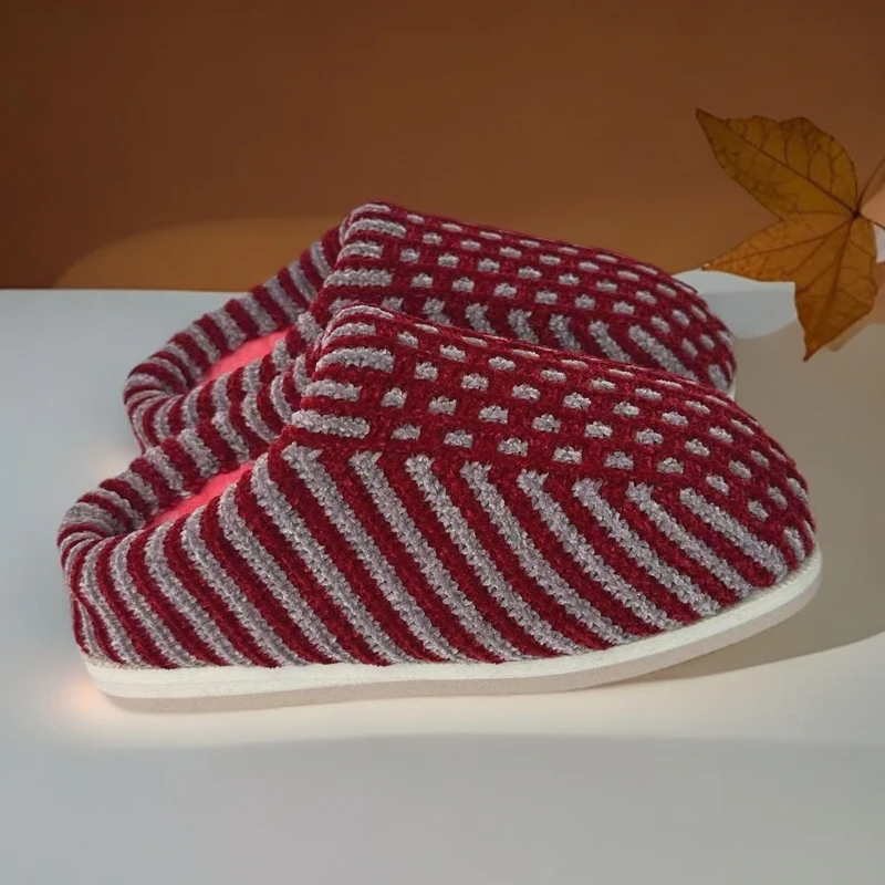 光泽绒棉拖鞋毛线加绒加厚保暖软底防滑毛拖鞋冬季毛线加绒加厚